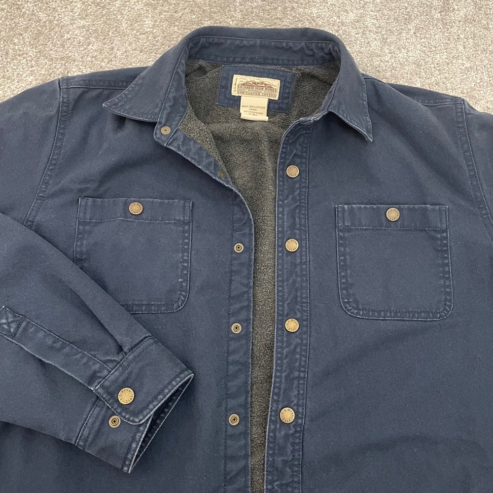 LL Bean Shacket Mens Medium Shirt Jacket Katahdin Iron Works Noreaster Navy Blue
